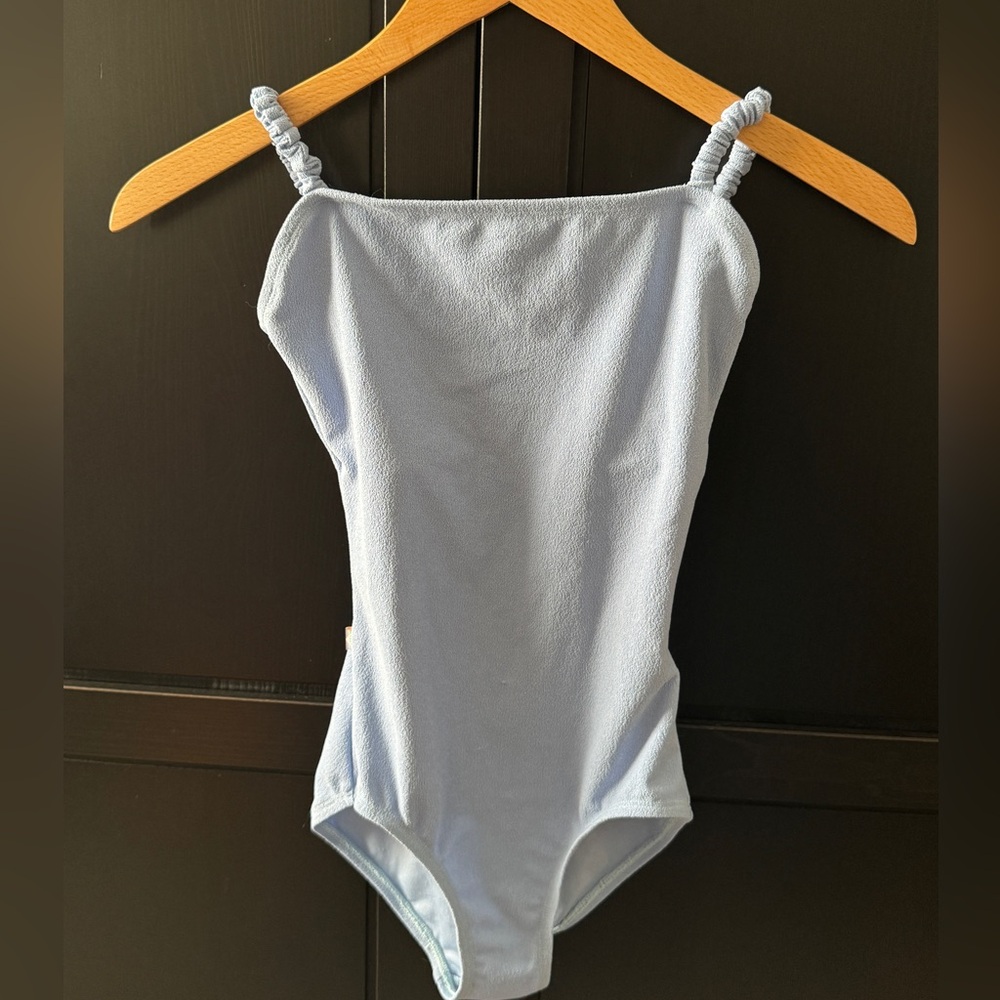 Pretty lavender-blue Jule Dancewear camisole leotard, XS.